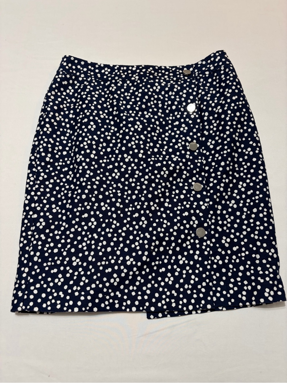 Talbots Petites 8P Navy White Polka Dot Faux Wrap Skirt Coastal Preppy Classic